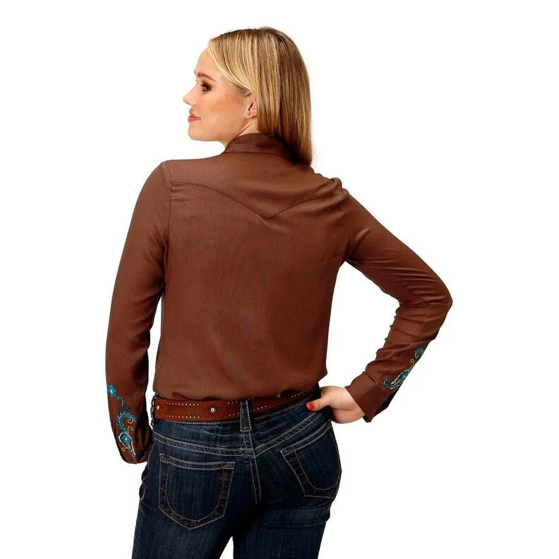 Roper Western Shirt Womens L/S Embroidery Brown 03-050-0565-7090 BR Bold Women's Animal Print