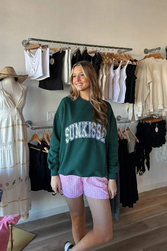 Varsity Embroidered Sweatshirt in Green Laid - back Women's Style