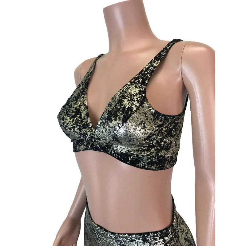 Gunmetal on Black Gilded Velvet Metallic Bralette Dapper Women's 1920S