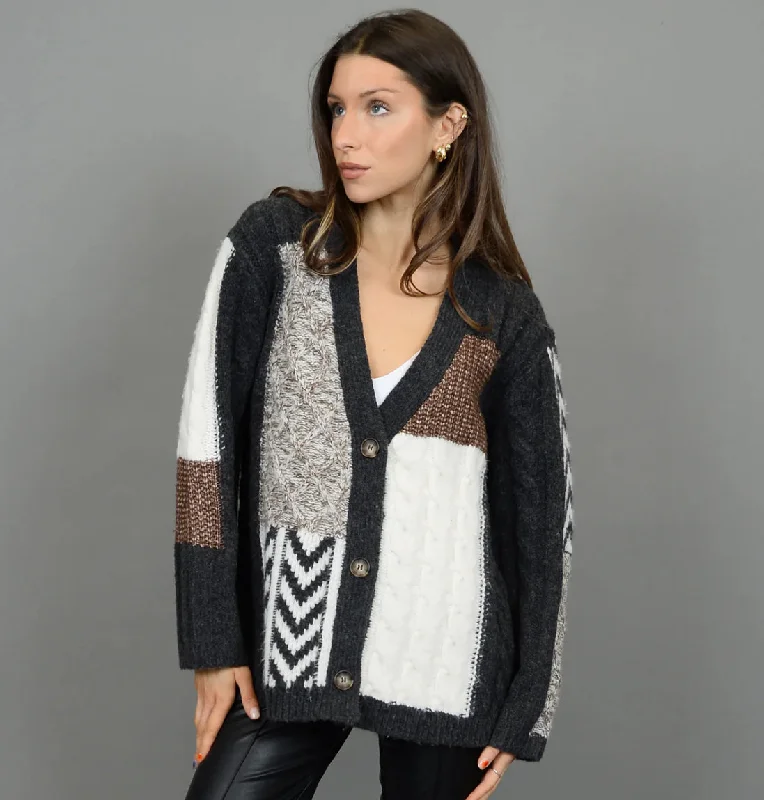 RD STYLE LUDMILA LS V-NECK CARDIGAN Monochromatic Office Style