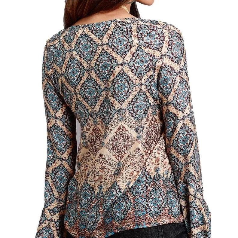 Stetson Western Shirt Womens L/S Print Brown 11-050-0590-7000 BR Cool Women's Distressed
