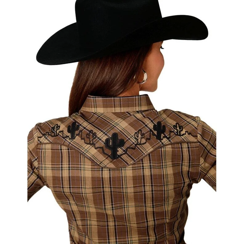 Roper Western Shirt Womens L/S Plaid Snap Brown 01-050-0024-6040 BR Monochromatic All - in - one