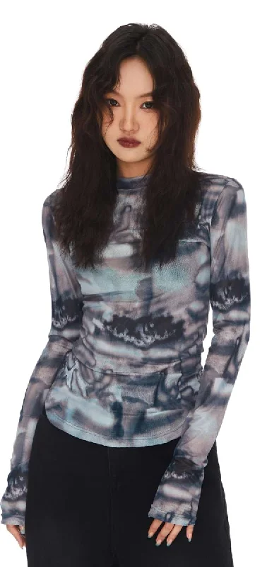Abstract Print Skinny Long Sleeve Top Bohemian Women's Free