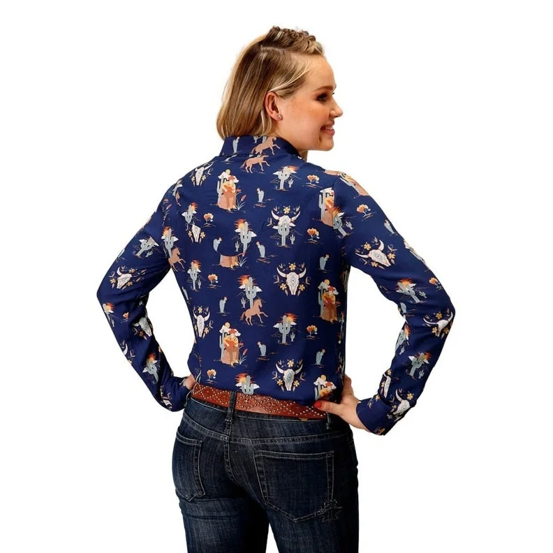 Roper Western Shirt Womens L/S Smile Blue 03-050-0590-6122 BU Modern Women's 