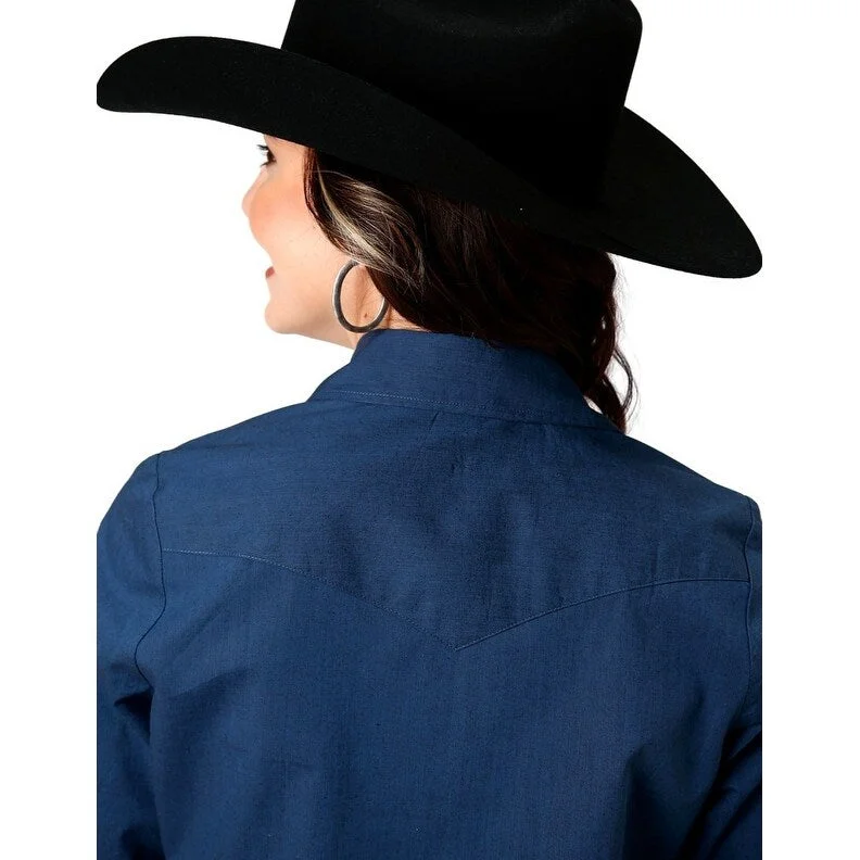 Roper Western Shirt Womens L/S Solid Snap Blue 03-050-0265-0127 BU Polished Women's Silk