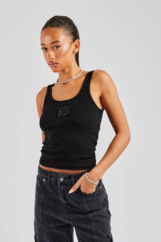 Ribbed Scoop Neck Embellished Vest - Black Scandinavian