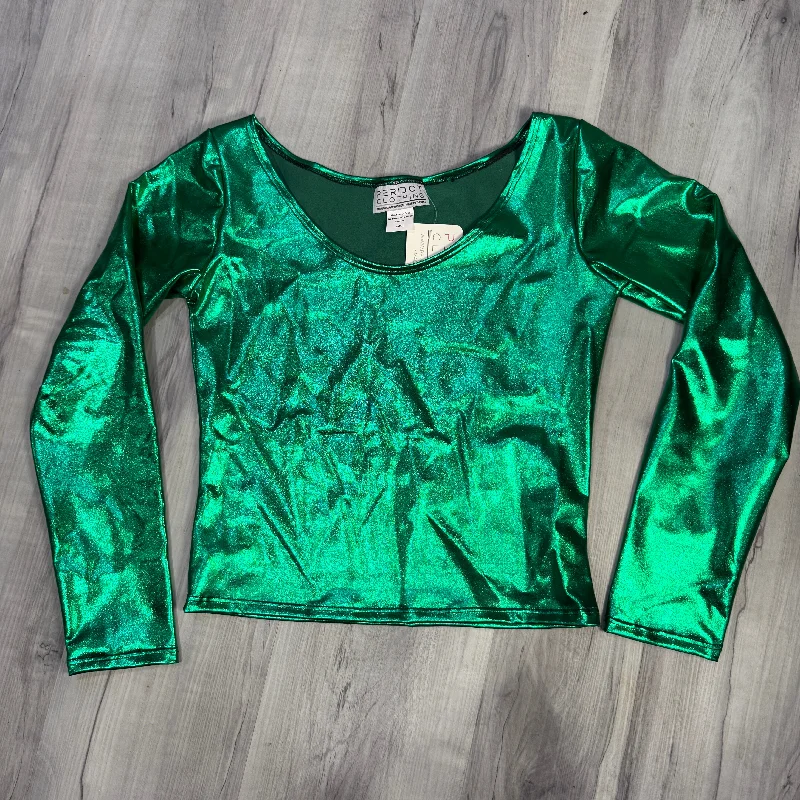 SALE - SMALL - Long Sleeve Crop Top - Green Metallic Earthy Women's 