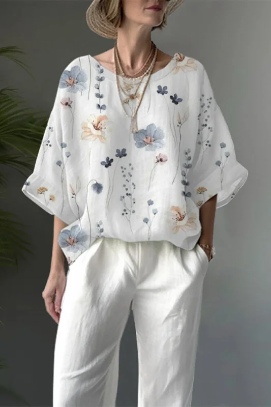 Casual Floral O Neck T-Shirts Cashmere