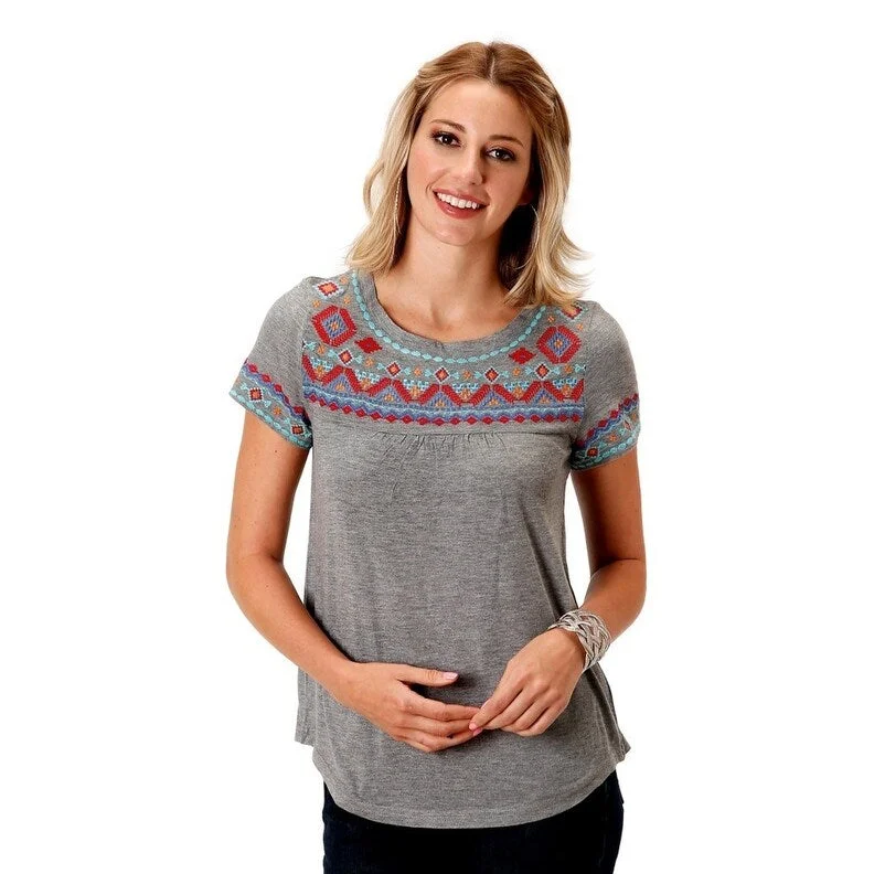 Roper Western Shirt Womens S/S Embroidered Gray 03-039-0513-3071 GY Refined Women's Classic 