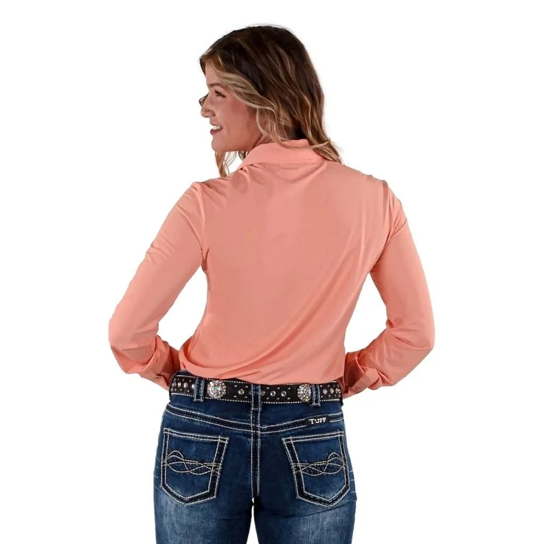 Cowgirl Tuff Western Shirt Womens L/S Button Lightweight Coral 100591 Feminine Women's Soft 