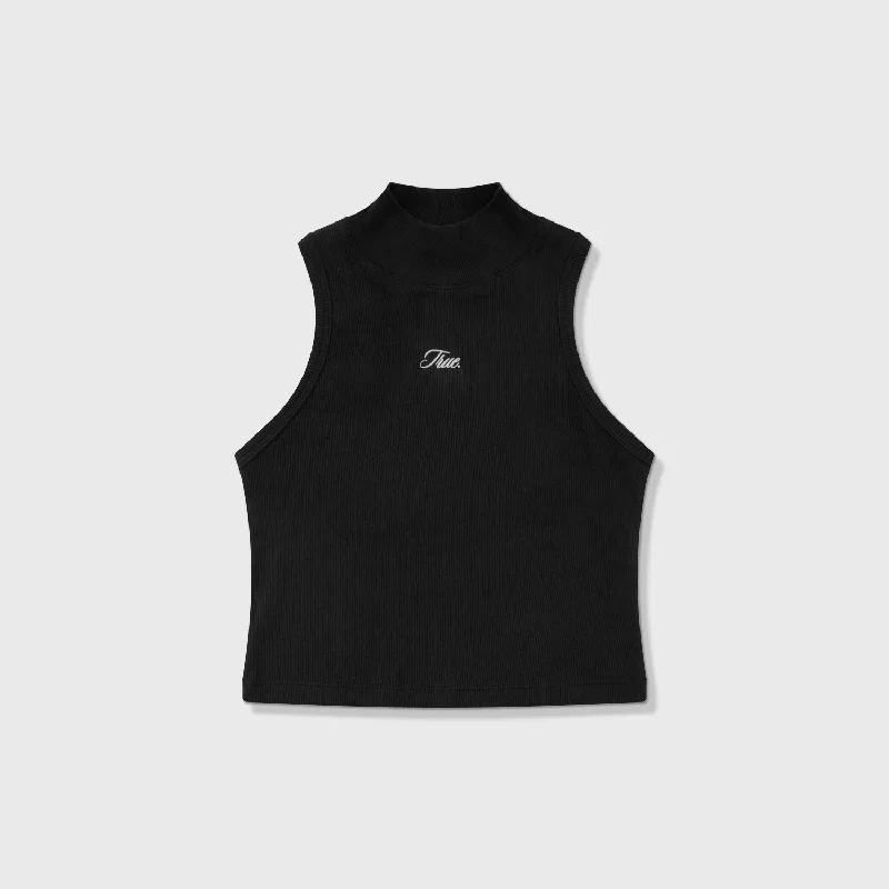 Ribbed Turtleneck Top - Black Sporty Women's Tennis