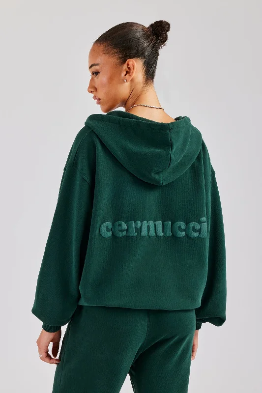 Womens Zip Through Hoodie - Dark Green Preppy Women's College
