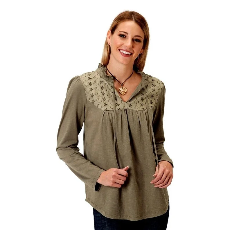 Roper Western Shirt Womens L/S Victorian Green 03-038-0513-7072 GR Streetwear Style for 