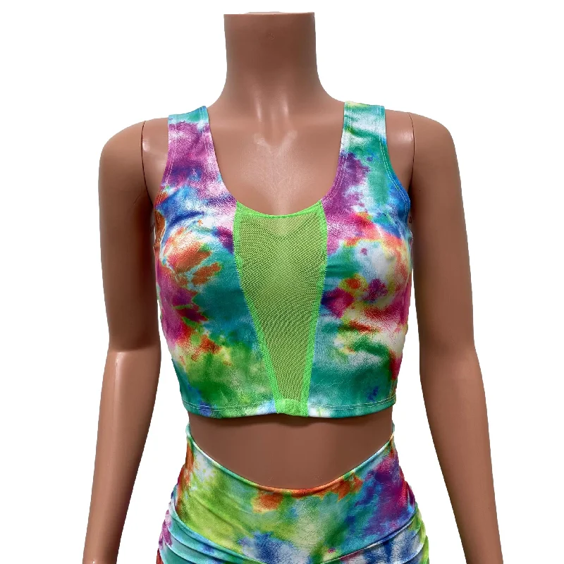 Mesh Inset Crop Tank Top - Watercolor Spandex w/ Neon Green Mesh Refined Women's Classic Mesh Inset Crop Tank Top - Watercolor Spandex w/ Neon Green Mesh Refined Women's Classic