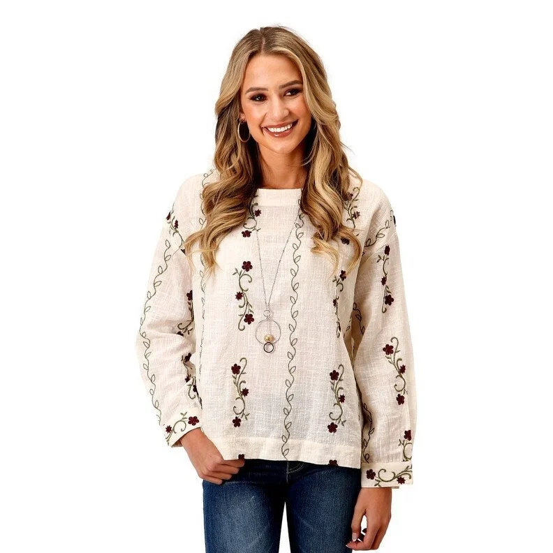 Roper Western Shirt Womens L/S Blouse Cream 03-050-0565-1042 WH Athletic Women's 