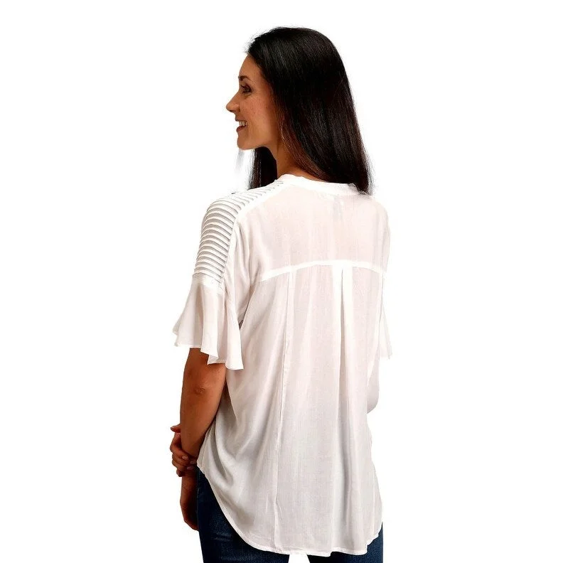 Stetson Western Shirt Womens S/S Flowy V Cream 11-051-0592-0410 WH Trendy Women's 