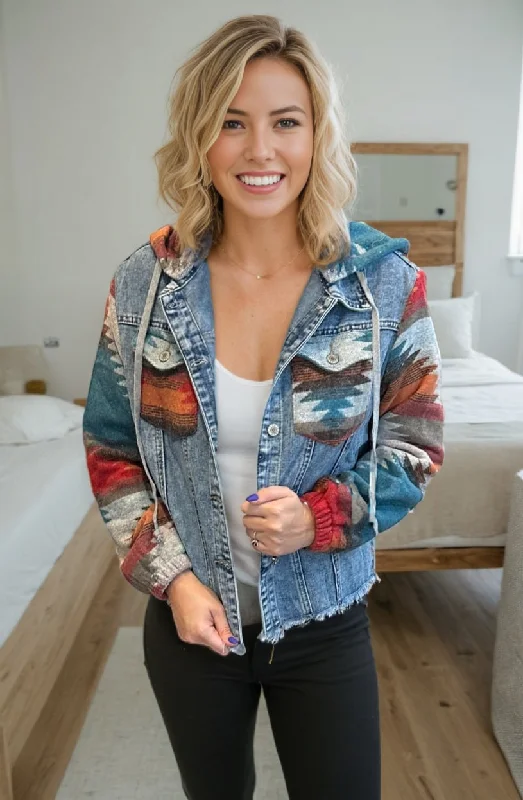 Halsey Aztec Denim Jacket Refined Women's Hand - crafted