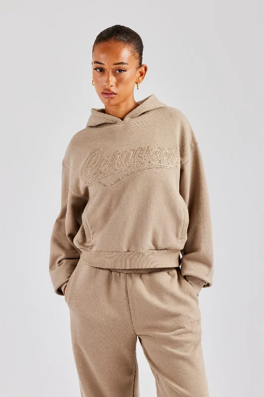 Rope Embroidery Oversized Hoodie - Taupe Sleek Women's Metallic