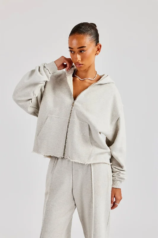 Womens Exposed Seam Zip Through Hoodie - Grey Marl Business