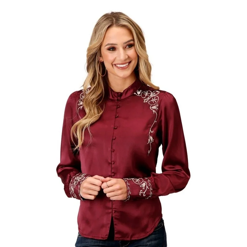 Roper Western Shirt Womens L/S Blouse Wine 03-050-0565-1040 WI Sustainable Organic