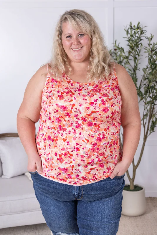 Luxe Crew Tank - Peach Floral Abstract by Michelle Mae Women