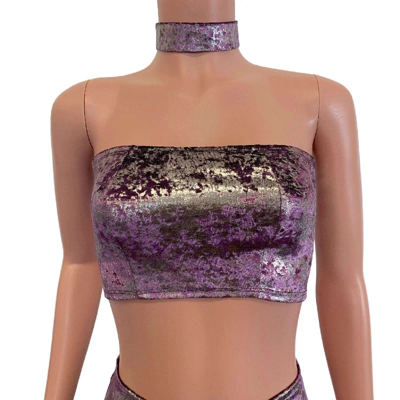 Tube Top Bandeau - Plum/Gunmetal Gilded Velvet Tough Women's Military - inspired
