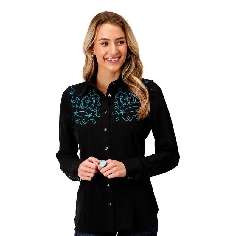 Roper Western Shirt Womens L/S Horseshoe Black 03-050-0040-0668 BL Contemporary 
