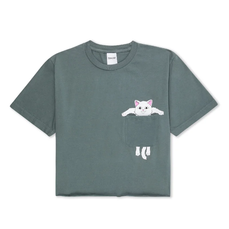 Broke The Pocket Cropped Pocket Tee (Charcoal) Casual Women's Japanese 