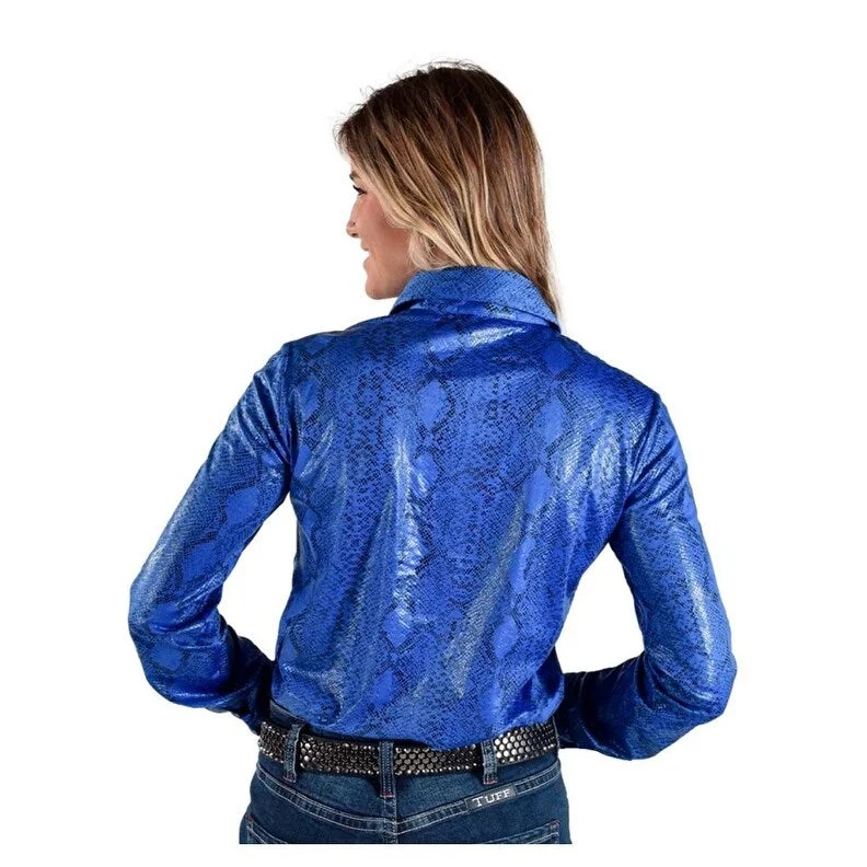 Cowgirl Tuff Western Shirt Womens L/S Button Snake Blue F00525 Dynamic Women's High - energy