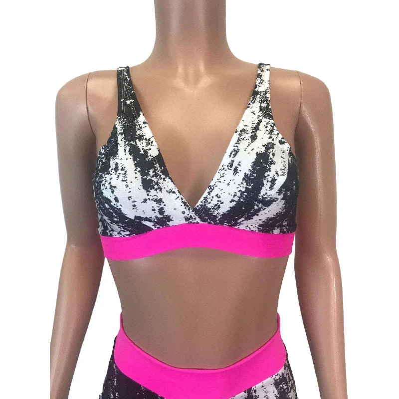 Black, White, & Neon Pink Spandex Bralette Traditional Women's Wool
