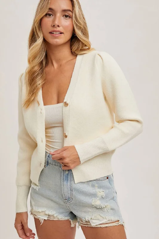 BLUIVY BUTTON DOWN V-NECK CARDIGAN Minimalist Women's Casual