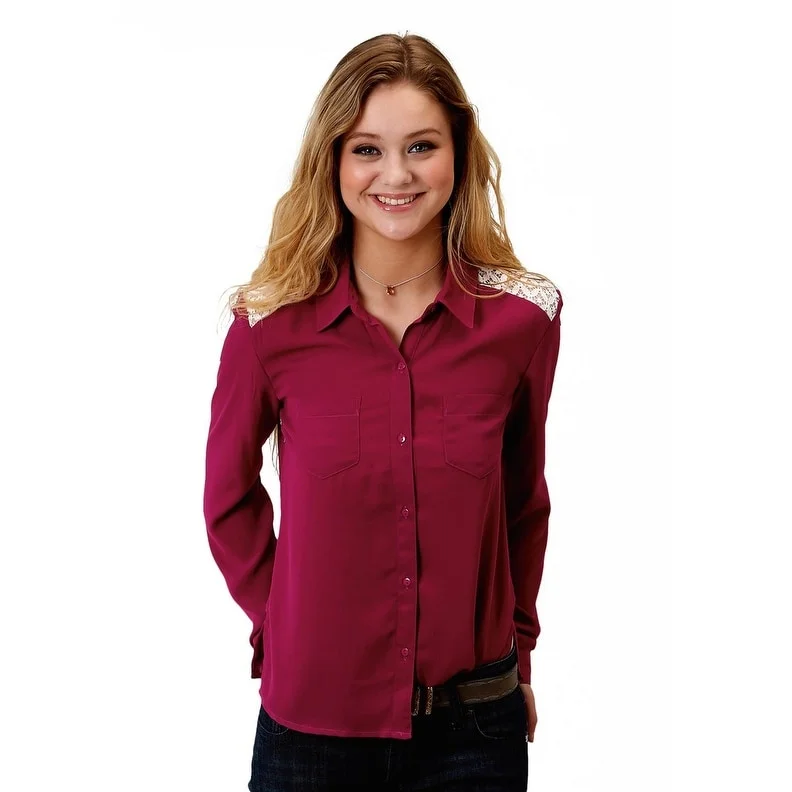 Roper Western Shirt Womens L/S Blouse Solid Wine 03-050-0592-0263 WI Practical Women's Multi - 