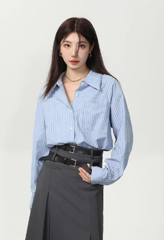 Slim Pinstripe Pocketed Button Shirt Artistic Women's Avant - 