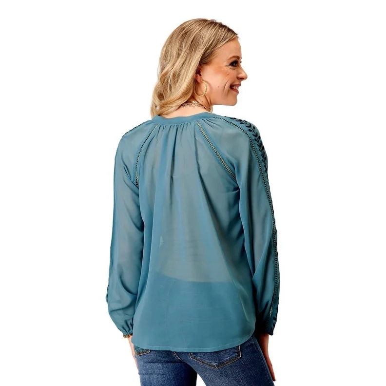 Roper Western Shirt Womens L/S Tie Peasant Blue 03-050-0565-1021 BU Country