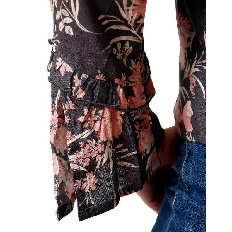 Roper Western Shirt Womens L/S Floral Gray 03-050-0590-7072 GY British Gentlewoman Style