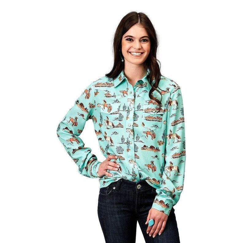 Roper Western Shirt Womens L/S Desert Toile Blue 03-050-0590-2012 BU Refined Women's Roper Western Shirt Womens L/S Desert Toile Blue 03-050-0590-2012 BU Refined Women's