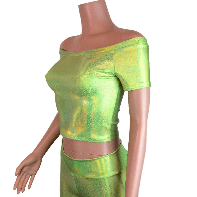 Cold Shoulder Top - Lime Green Holographic French
