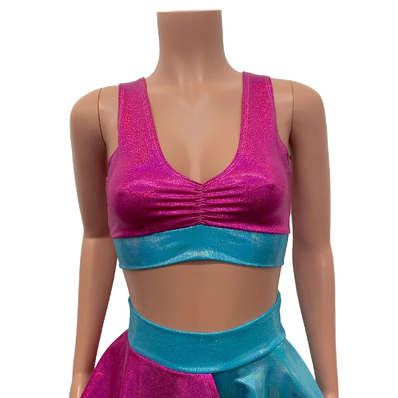Blue & Pink Sparkle Scrunch Top Bralette Practical Women's Multi - 