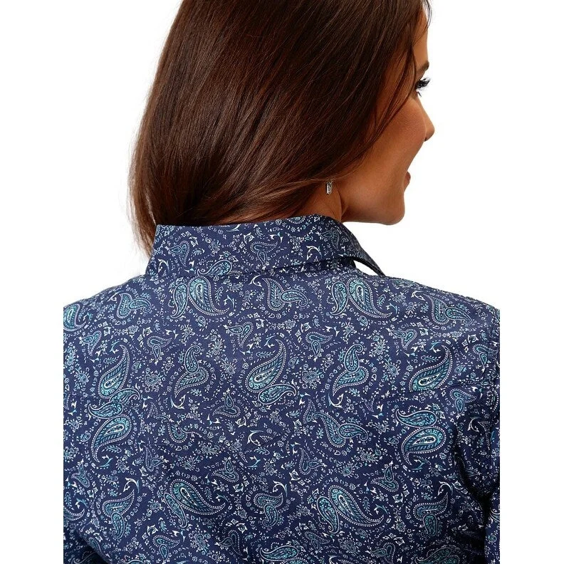 Roper Western Shirt Womens L/S Paisley Blue 03-050-0064-0302 BU Tough Women's Military - inspired