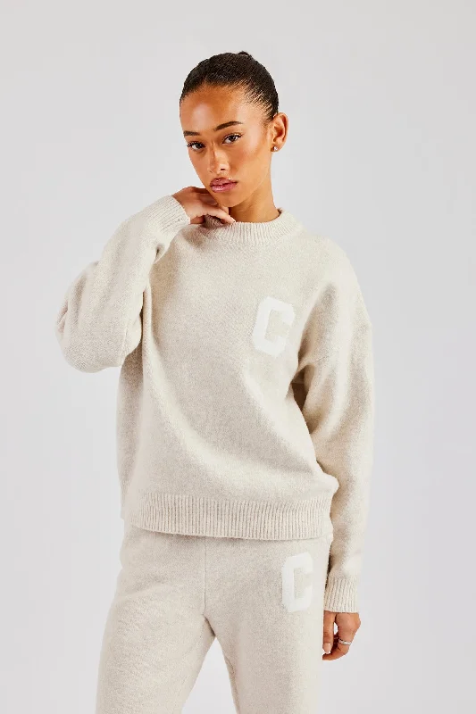 C Knitted Sweatshirt - Oatmeal Elegant Women's 