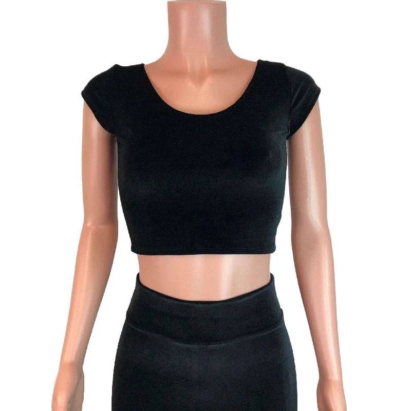 Cap Sleeve Crop Top - Black Velvet Bold Women's Statement
