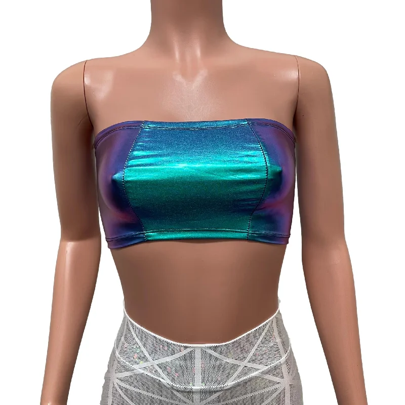 Tube Top Bandeau - Oil Slick Holographic Bohemian Women's Free