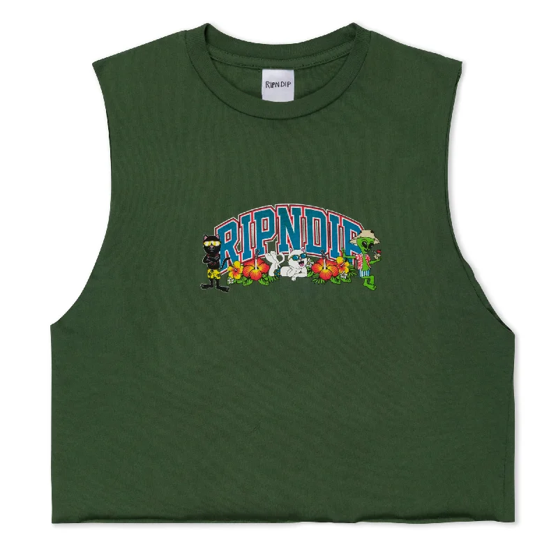 Summer Friends Cropped Tank (Olive) Compression