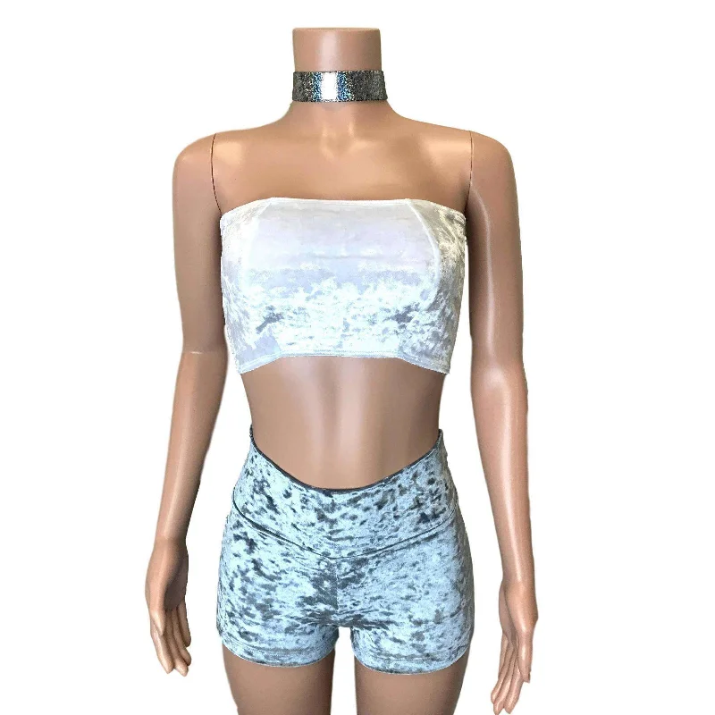Tube Top Bandeau - White Crushed Velvet Polished Women's Silk