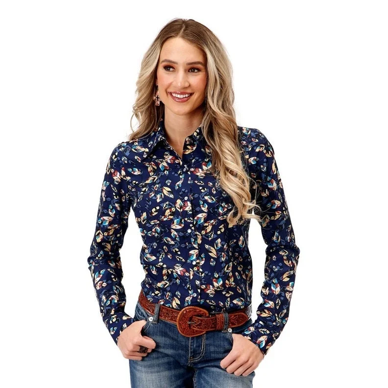Roper Western Shirt Womens L/S Foliage Blue 03-050-0590-7080 BU Casual Women's Loose - fitting Roper Western Shirt Womens L/S Foliage Blue 03-050-0590-7080 BU Casual Women's Loose - fitting