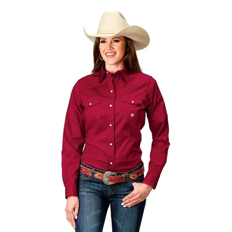 Roper Western Shirt Womens Snap Stretch L/S Red 03-050-0265-2107 RE Relaxed Women's Beachy