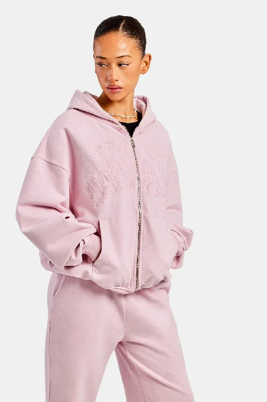 Womens Paraiso Embroidered Zip Hoodie - Pink Monochromatic Office Style