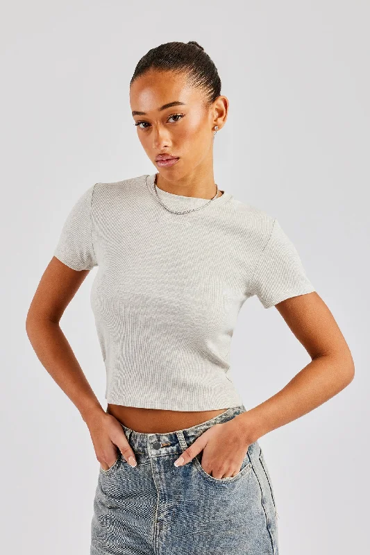 Cernucci Embroidered Rib Baby Tee - Ash Grey Edgy Women's Punk
