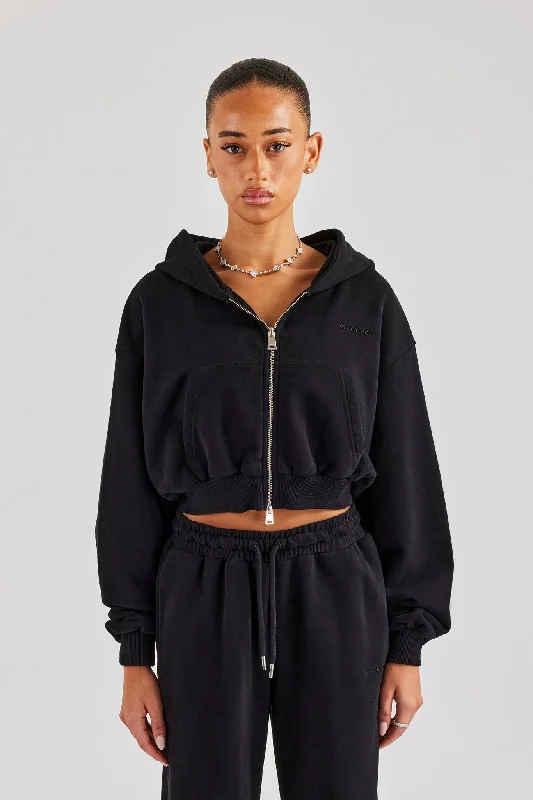 Cernucci Cropped Zip Through Hoodie - Black Compression