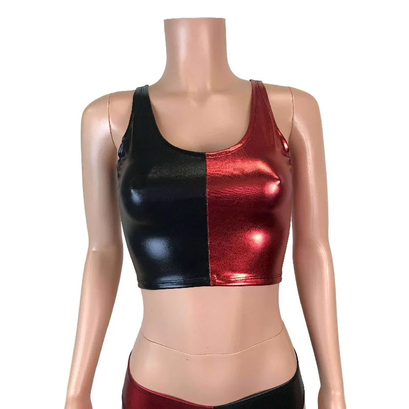 SALE - XS - Crop Tank Top - Harley Quinn Black/Red Metallic Earthy Women's 